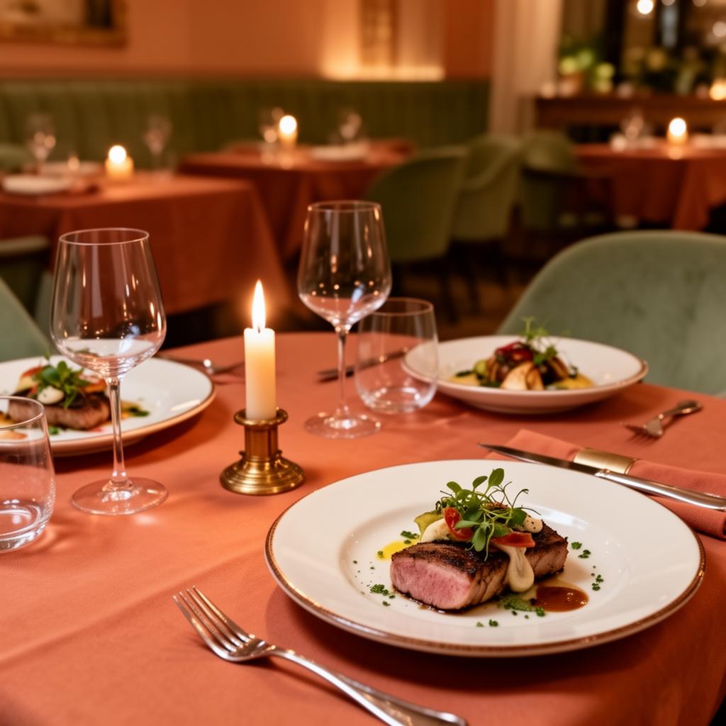 Elegant candlelit chef's table dining experience